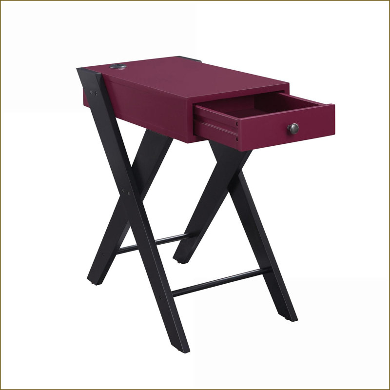 Table basse bourgogne moderne à pieds en X avec port USB intégré Tiroir de rangement pour le salon