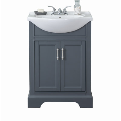 Berta 24 " W Freestanding Standard Free Standing Single Double Single Vanity Bathroom Vanity With Ceramic Top