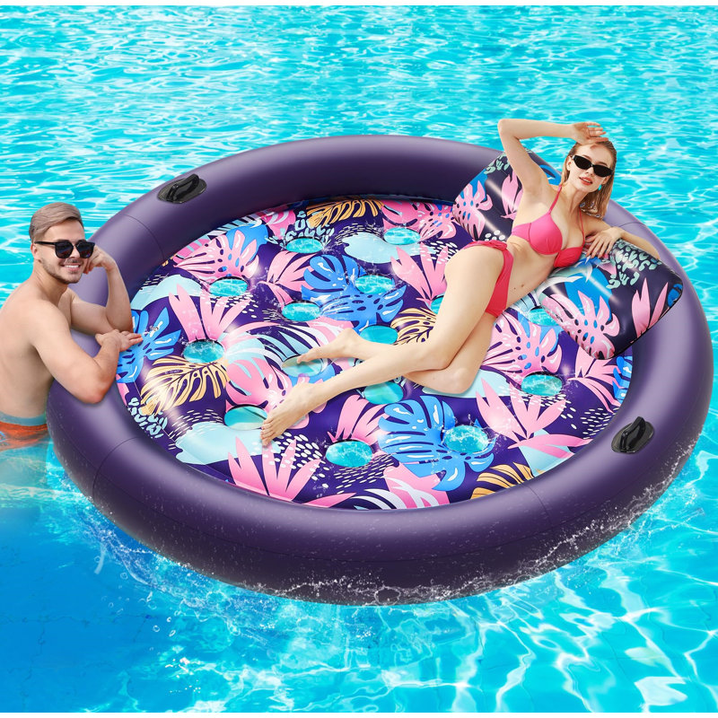 Inflatable Pool Float Mat, 73" X 73" Pool Floats Adult Extra Large Size With Removable Pillow, Cooling Floaties Bed With Grab Handles For Outdoor Summer Party