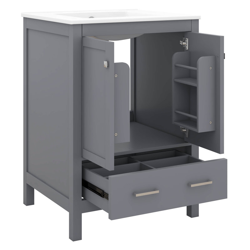 24" Bathroom Vanity With Sink, Single Sink Bathroom Vanity, Small Restroom Vanity With Top, Cabint, Door Shelf And Drawer Divider
