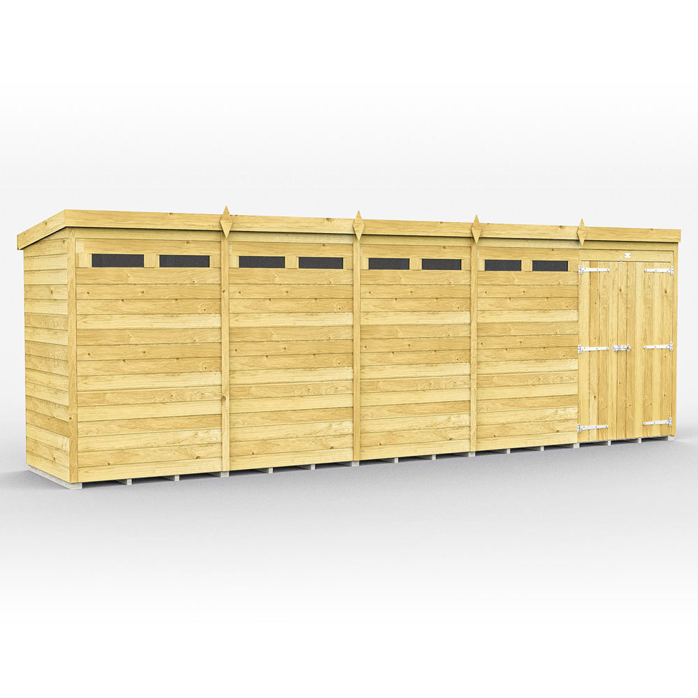 20ft x 4ft Pent Security Shed - Double Door