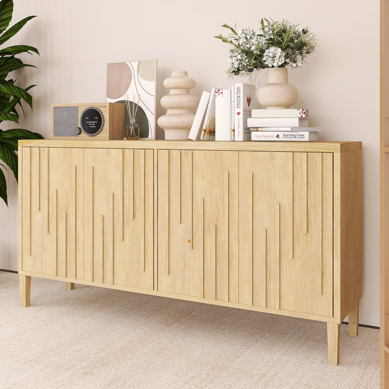 59.80 Inch Wood Sideboard With Hidden Handle, Natural