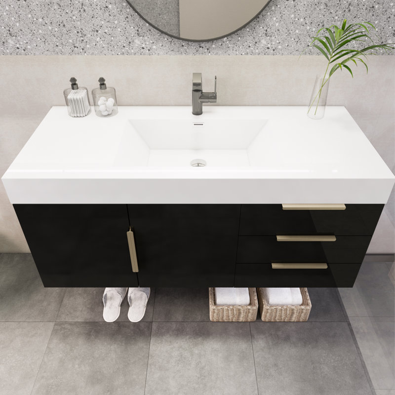 Meuble-lavabo mural simple 47 po Wigfall, Noir très lustré