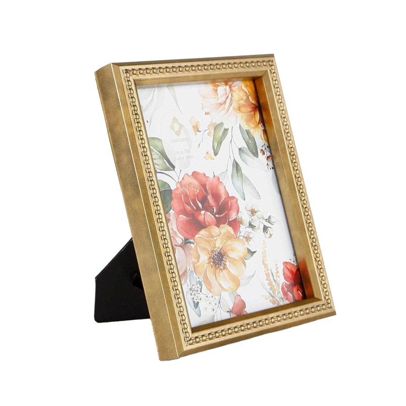 Ensemble de 4 cadres en résine dorée ornée de perles en verre transparent HD 5 po x 7 po, 5 po x 7 po