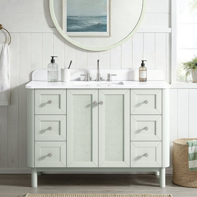 Briza 48 in. Single Sink Bathroom Vanity in Sea Green with White Engineered Stone Top