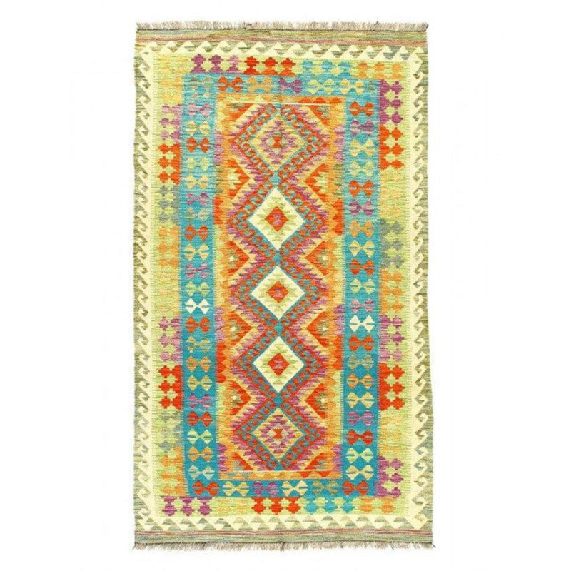 Tapis oriental bleu / rose en laine / coton 3 pi 11 po x 6 pi 11 po Oriental