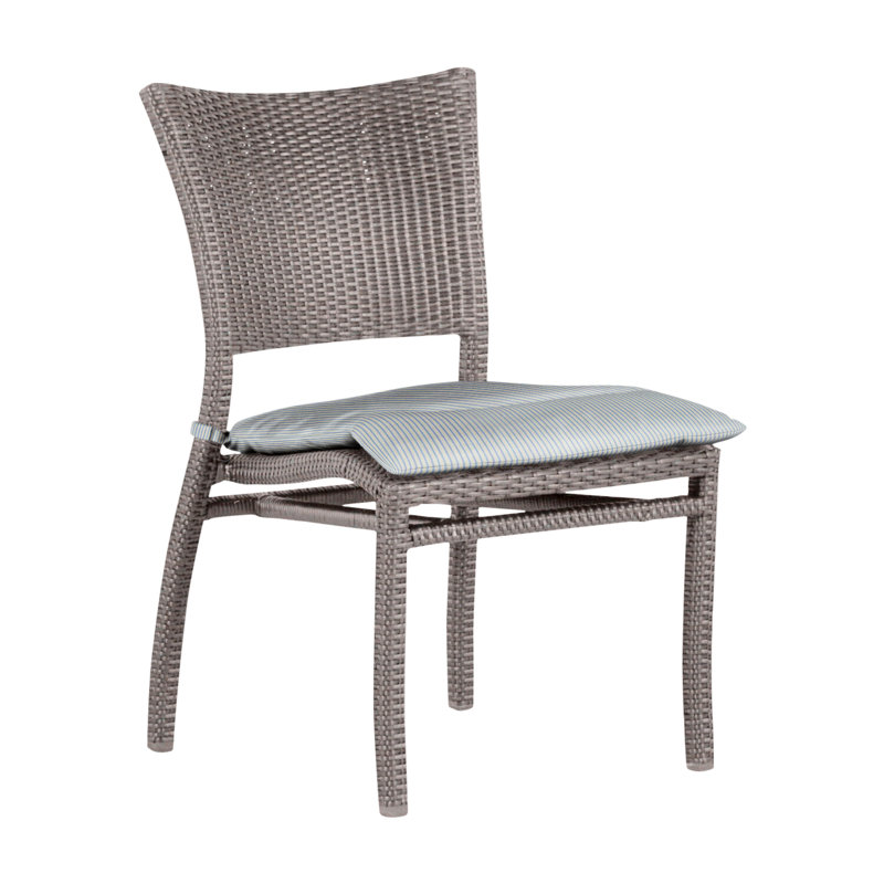 Skye Stacking Patio Dining Side Chair with Cushions, Oyster, Dove Sunbrella® Linen, No Welt