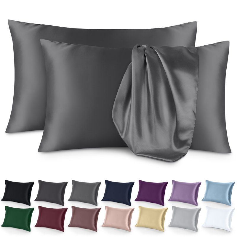 Soft Poly Satin Pillowcase Set, Gray