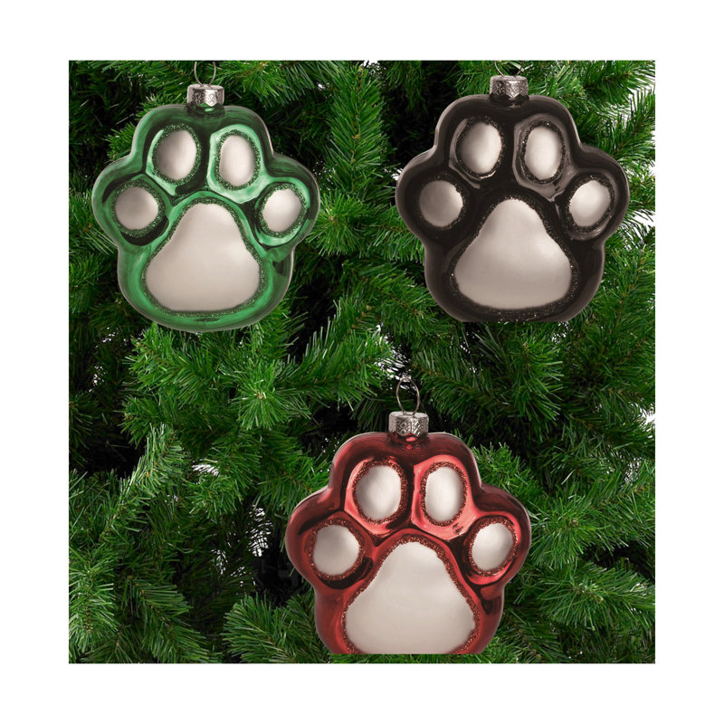  Ensemble de 3 décorations de Noël en forme de pattes en verre rouge, noir et vert pouces