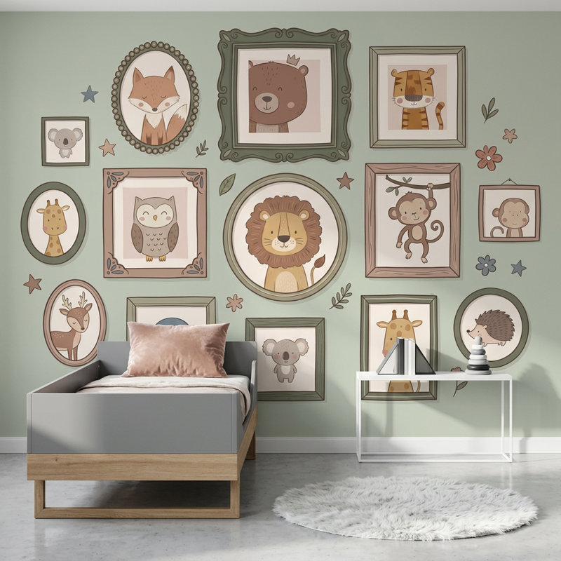 Pépinière, papier peint, animaux mignons, cadres muraux, décoration murale amovible, 200 po x 120 po, Texturé non collé
