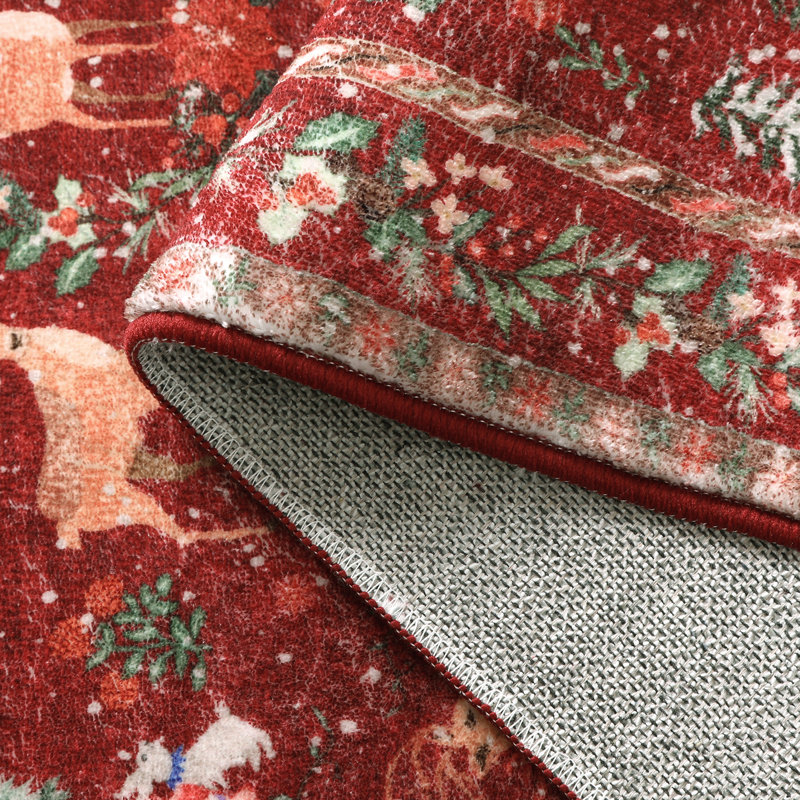 Laurica Christmas Reindeer Sleigh Washable, Runner 2' x 10'