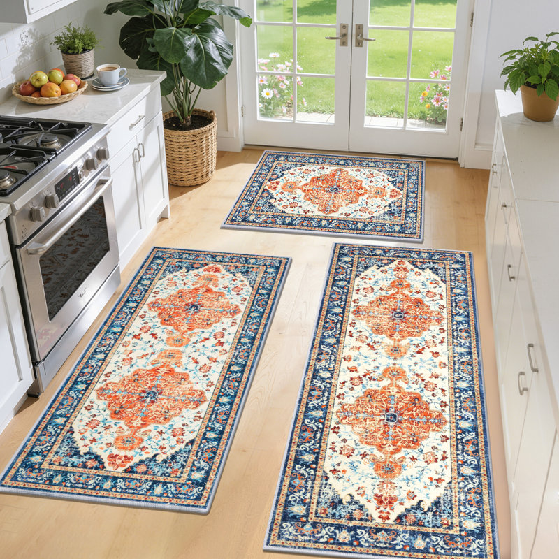 Non-Slip Kitchen Mat Runner Rug(Set of 3), Orange