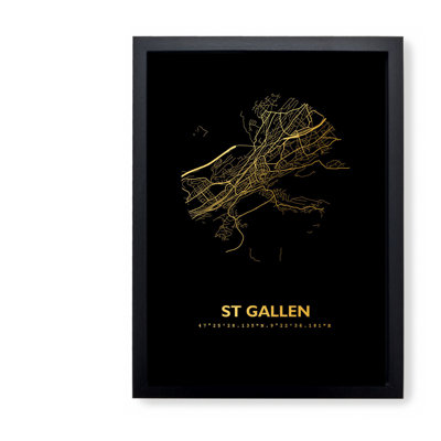St. Gallen Map 1 Piece Single Picture Frame Wall Art