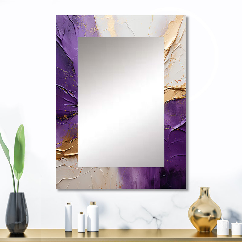 Gold And Purple Lunar Vector - Abstract Spirals Decorative Wall Mirror, Beige Mirror, Printed Metal Art, 32" x 24"