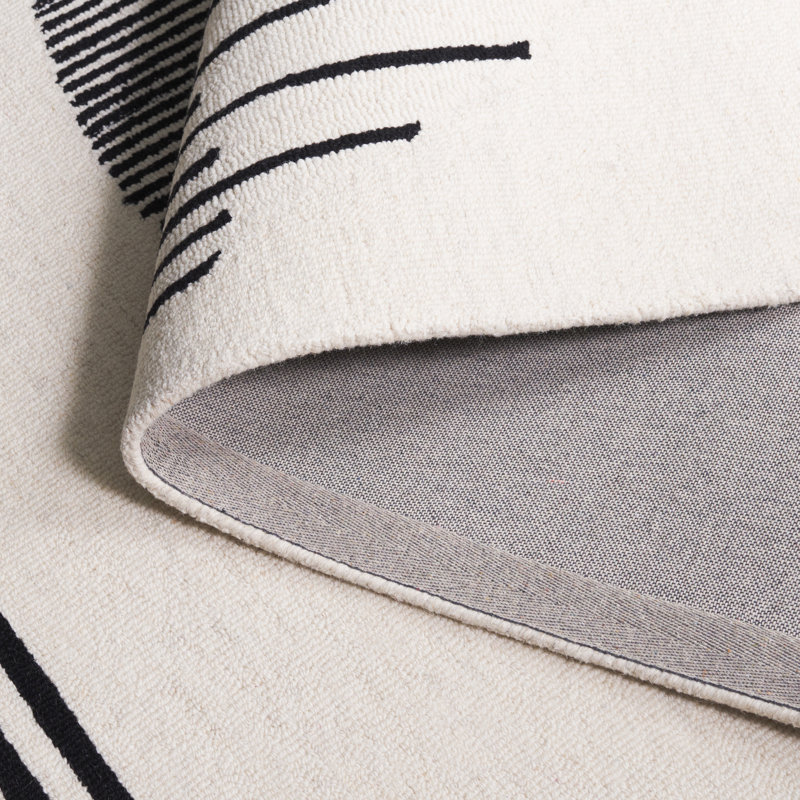 Kyndahl 680 Hand Tufted Wool/Cotton Abstract Indoor Use Only Rug in Ivory/Black, Rectangle 5' x 8'