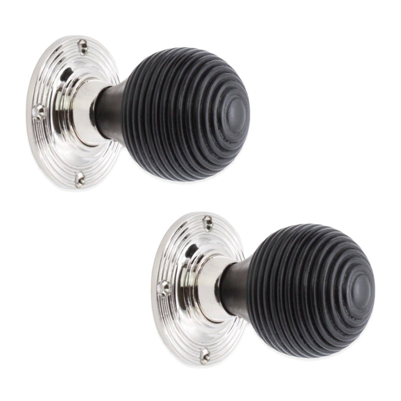 Ebonised Beehive Mortice/Rim Door Knob Polished Nickel