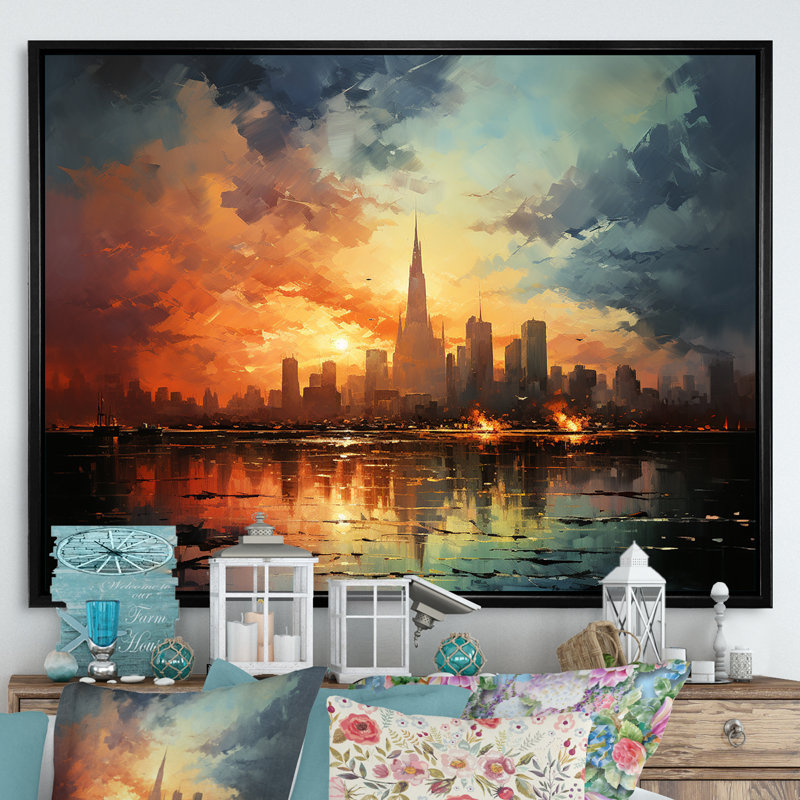 Modernisme urbain sur toile, Cadre flottant noir, H 24 po x l 32 po x P 1 po