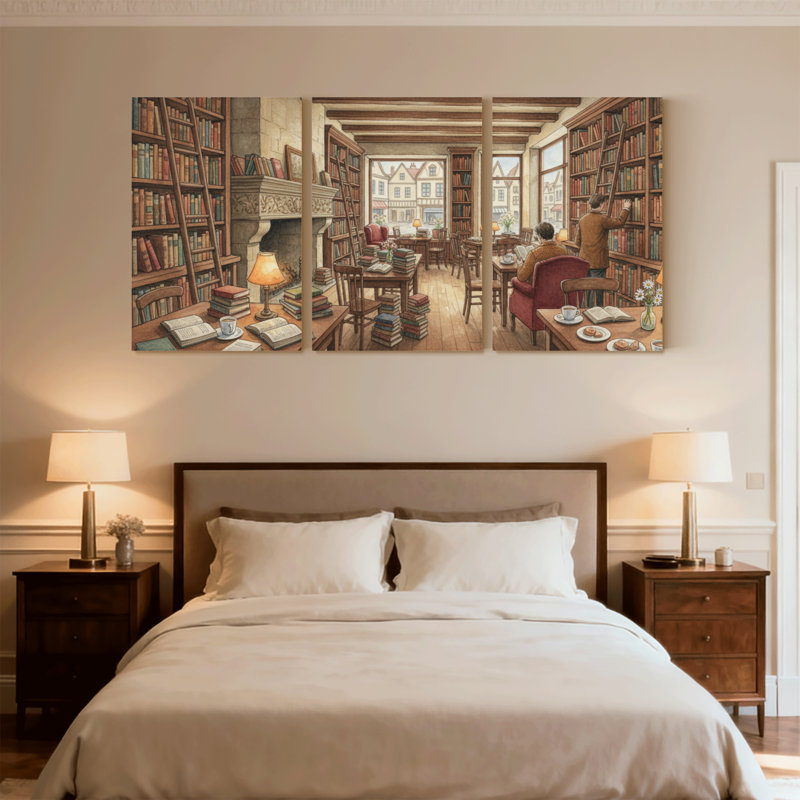 Ensemble de 3 impressions sur toile, ensemble de bibliothèque et espaces de lecture, H 36 po x l 72 po