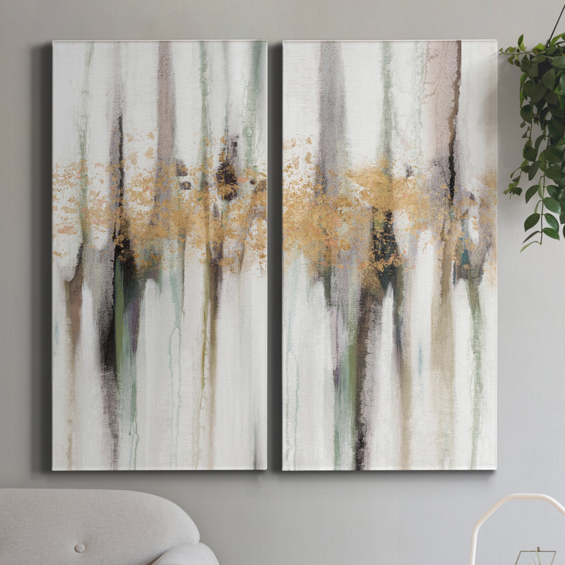 «Falling Gold Leaf I», ensemble de 2 toiles tendues, H 40 po x l 40 po x P 1,5 po