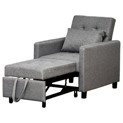Convertible Recliner Chair, Soft Cushioned Seat & 30.25" Product Depth, Grey Bed Adjustable - With Fabric, Removable Pillow Cover Eucalyptus Wood Frame,