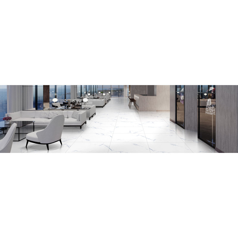 Augusta Collection 24" x 48" Porcelain Marble Look Wall & Floor Tile, White/Blue