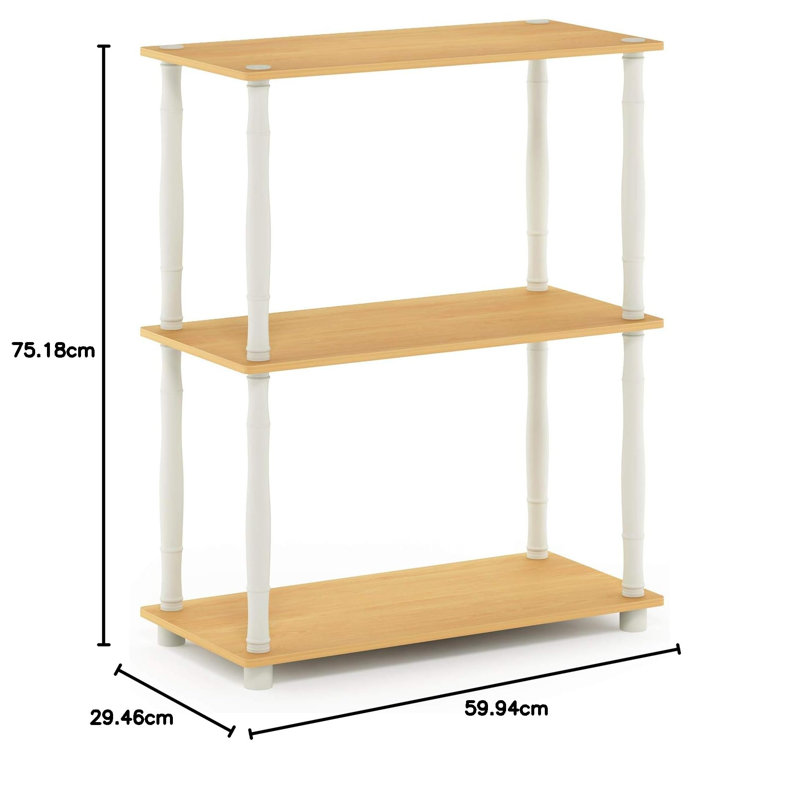 Étagère compacte à 3 niveaux pour usages multiples avec tube classique, Hêtre / blanc