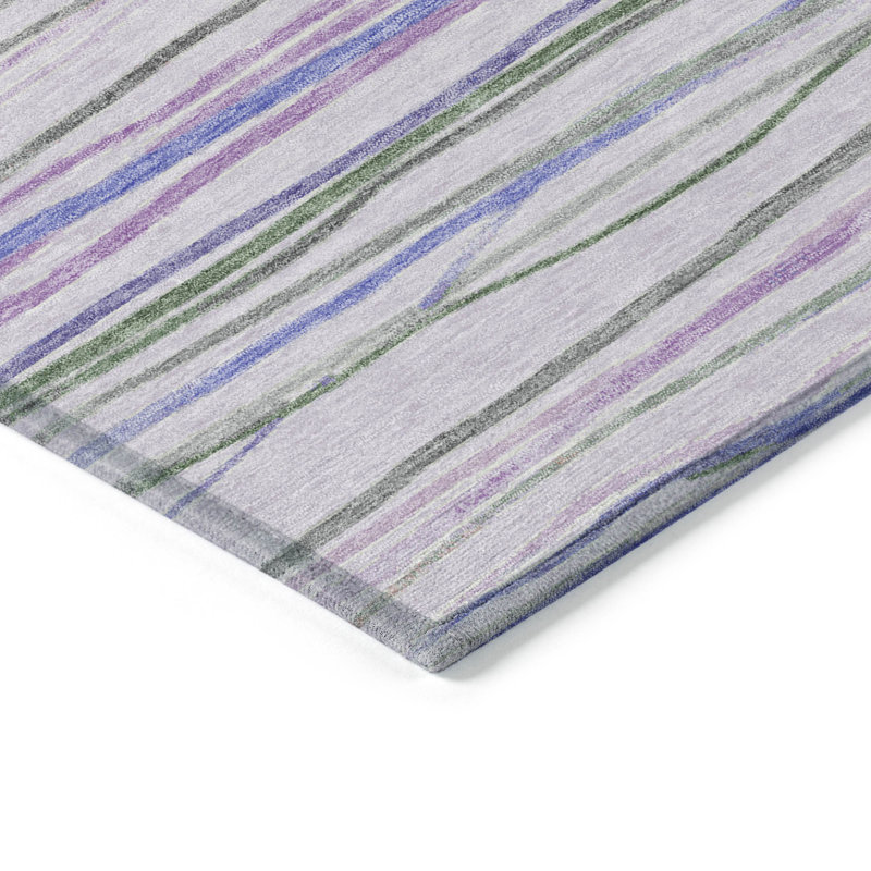 Lavender and Green Striped Synthetic Washable Rug, 2'6" x 3'10"