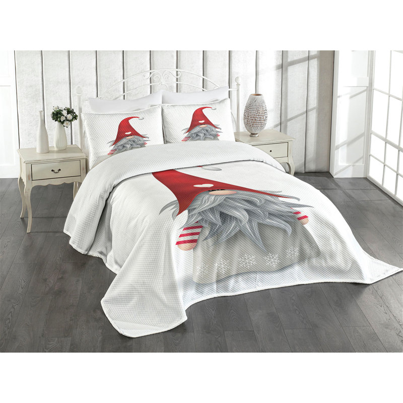 King Size Gray and Ruby Gnome Polyester Bedspread Set