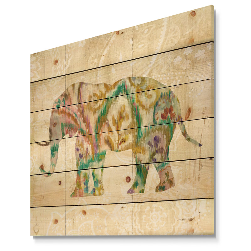 Boho Paisley Elephant II vII - reproduction bohémienne et éclectique sur bois de pin naturel, H 16 po x l 16 po x P 1 po