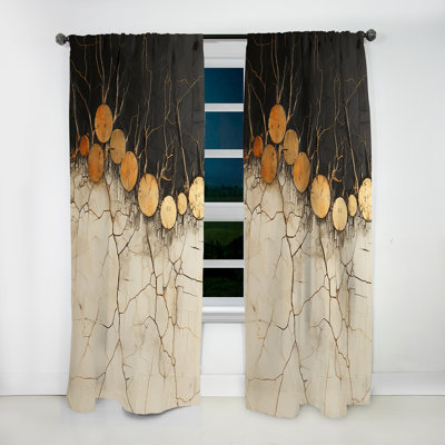 Gerben Black Gold Adorned Potteries IV - Modern Velvet Curtain - Room Darkening - 1 Panel
