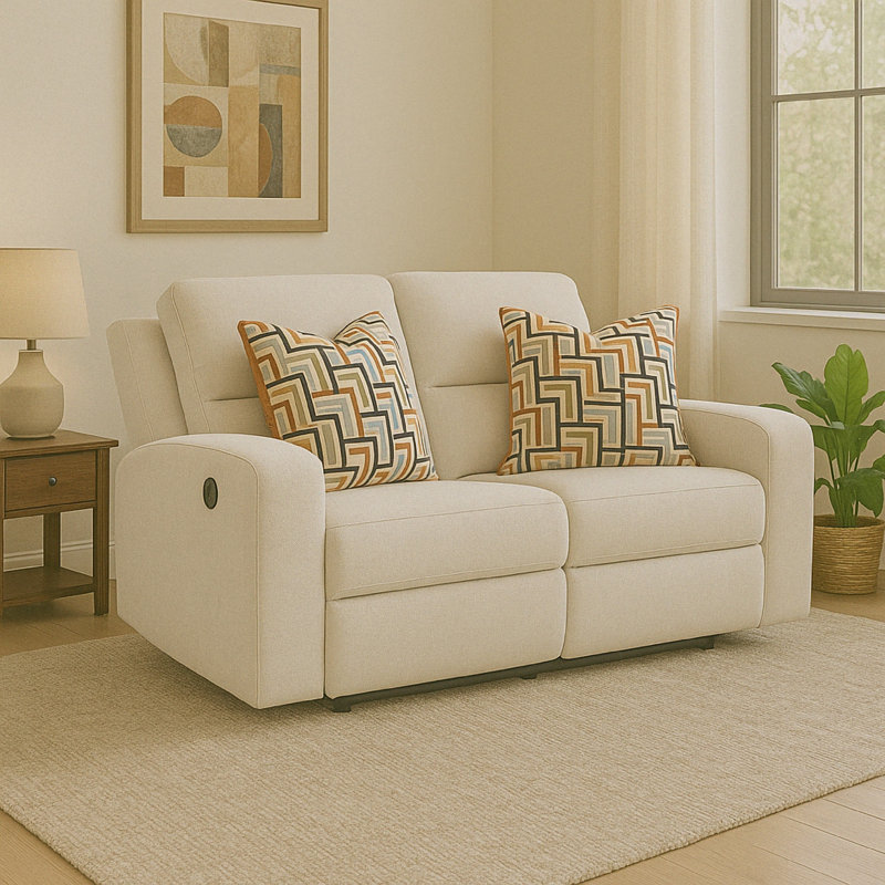 Genna Manual Recliner Loveseat, Polyester, 2 Pillow 64 Inch, Beige