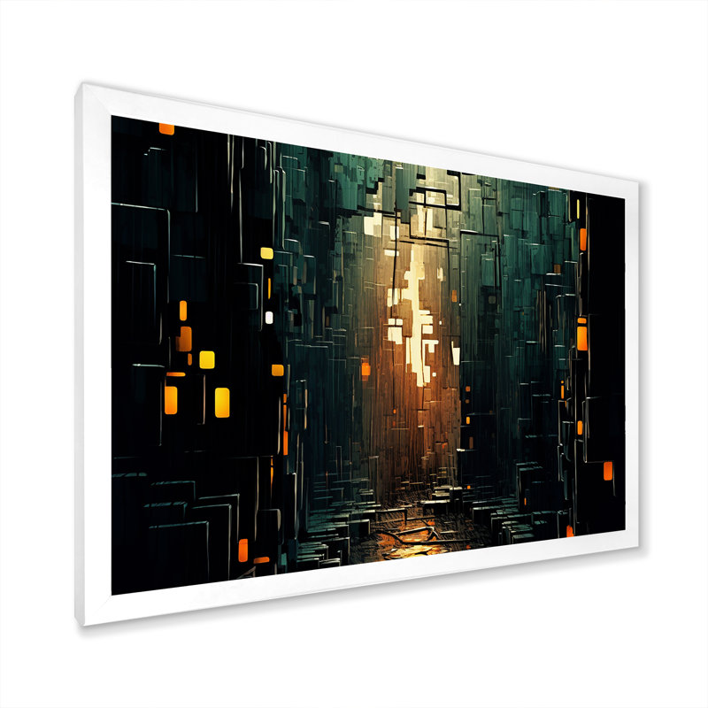 Awakening of Possiblities - abstrait bleu sarcelle et or I - reproduction, Cadre simple blanc, H 30 po x l 40 po x P 1,5 po