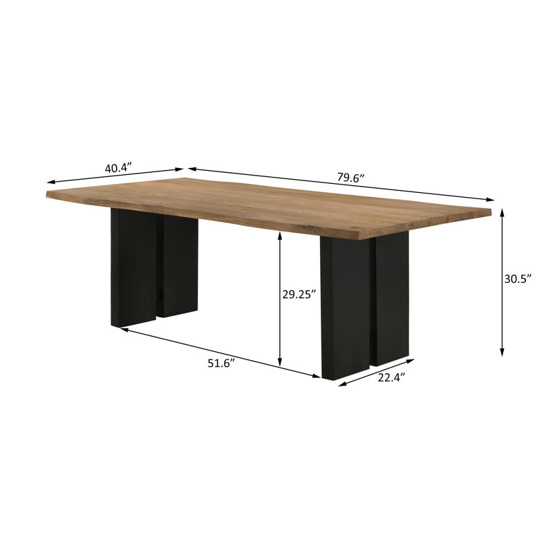 Table de salle à manger de 80 pouces en bois d'acacia naturel