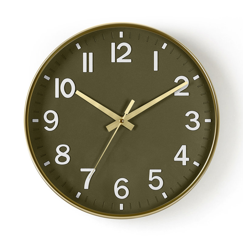 Olive Green & Gold 11.8" Silent Non-Ticking Wall Clock