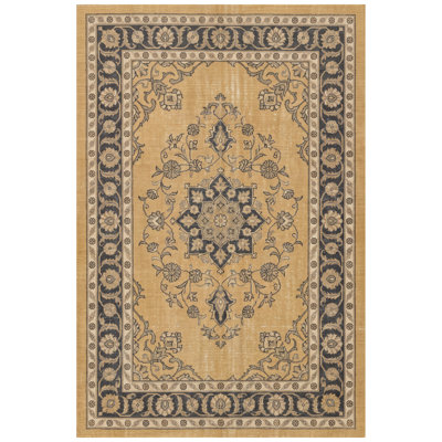 Eryngo Traditional Overdyed Solid Gold Gray Green Ivory Non-Slip Low Pile Indoor Outdoor Pet Friendly Living Room Bedroom Dining Room Entryway Hallway Office Washable Rug