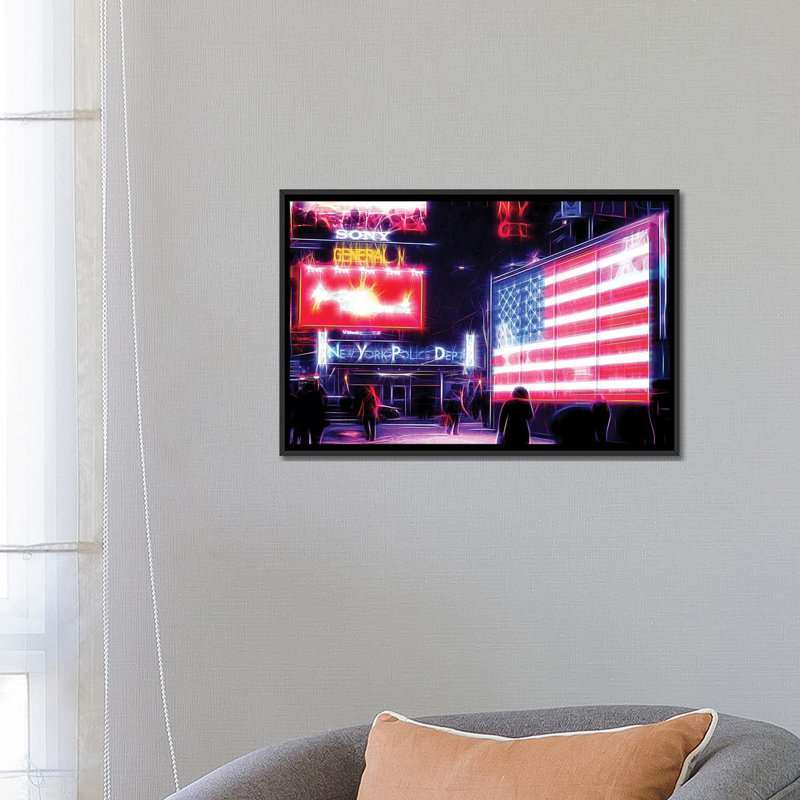 «US Flag», reproduction d'impression sur toile, H 18 po x l 26 po x P 1,5 po, Toile avec cadre noir, Pas de tapis