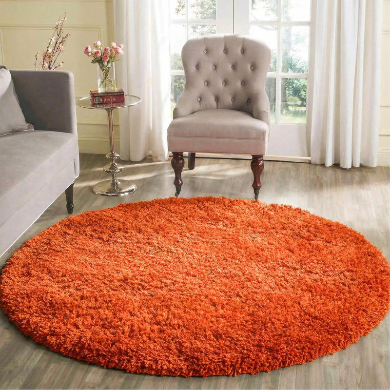 Esterly Orange Shaggy Rug, Round 120cm