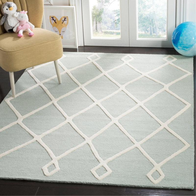 Krystyna Geometric Handmade Tufted Wool Mint Area Rug, Rectangle 6' x 9'