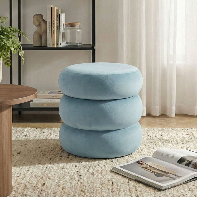 Repose-pieds moderne en velours avec rangement, Bleu