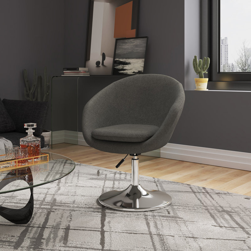 Fauteuil demi-tonneau pivotant de 26 po Helmuth, Sergé de coton gris