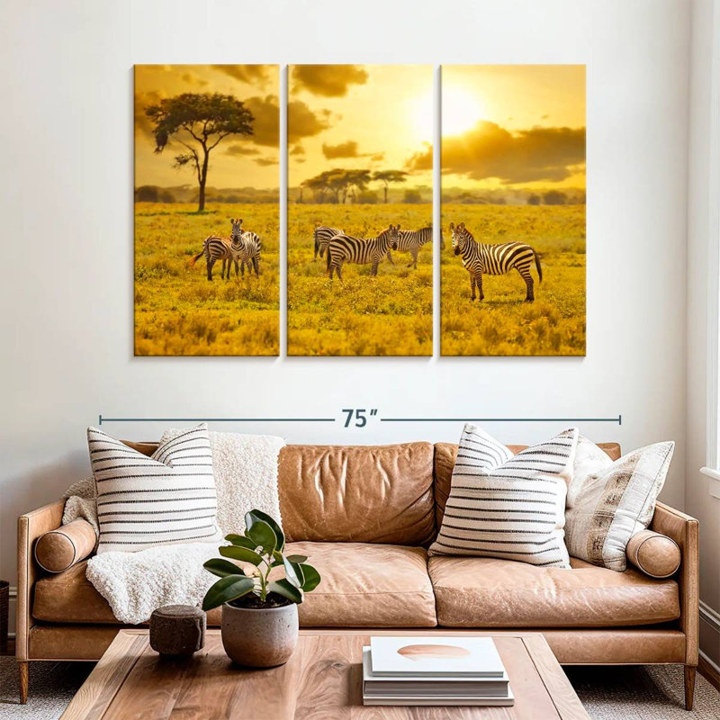 Brampt Zebras At Sunset, 42" H x 65" W