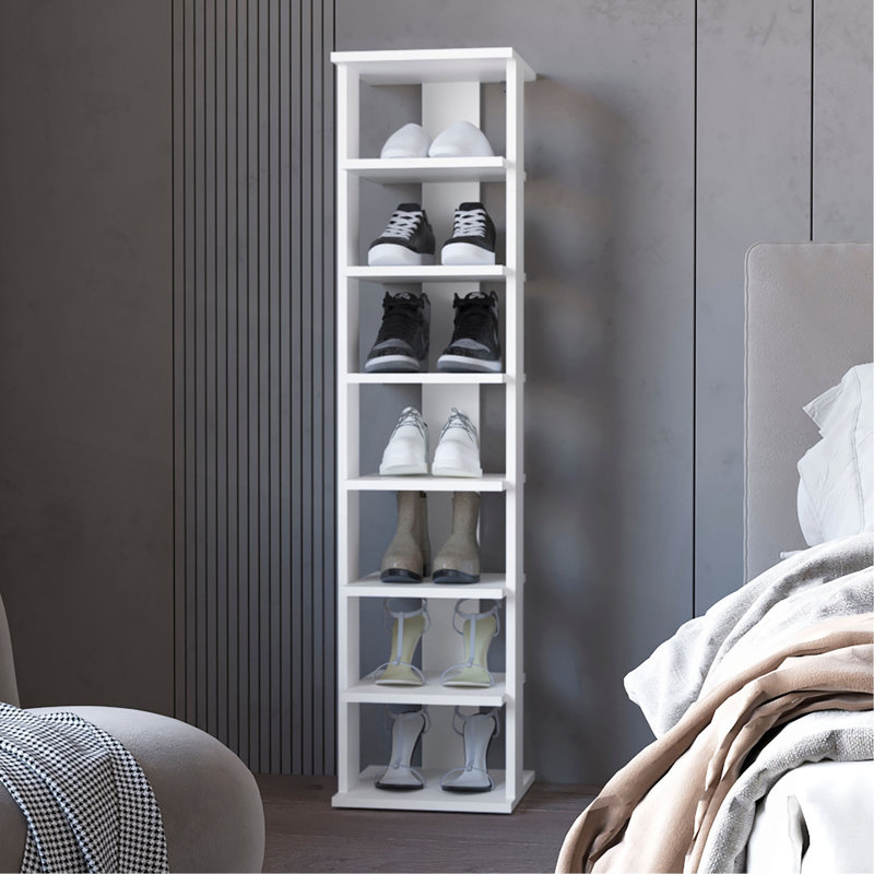 Ivonny 7-Tier Tall Vertical Shoe Rack, Freestanding Organizer with Open Shelves, White, White