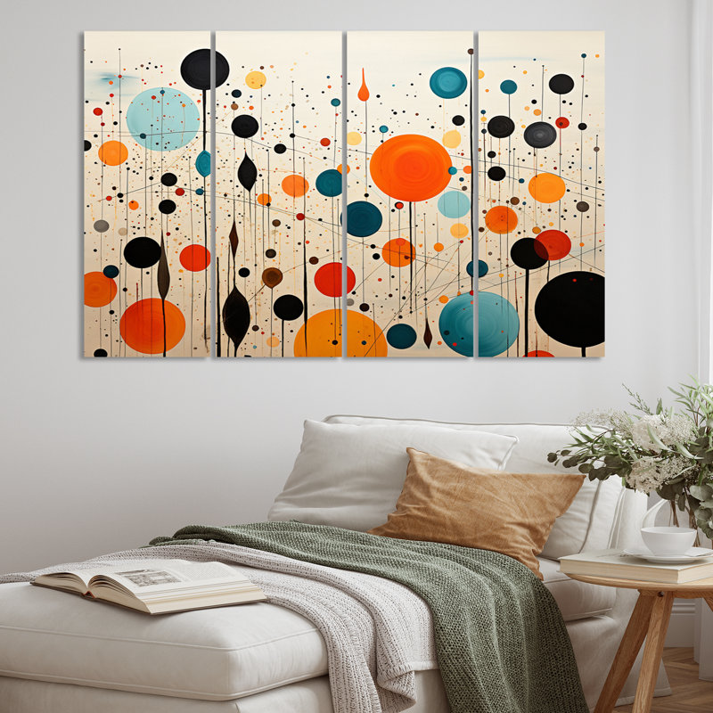 Abstractions géométriques III bleu orange - Mid-Century Wall Art Living Room - 4 panneaux