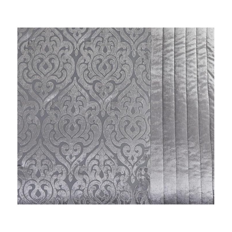 Bollara Velvet Damask Bedspread with Pillow Shams, Super King Bedspread + 2 Pillow Sham, Silver