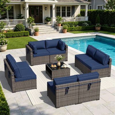 Ensemble de conversation modulaire pour patio en osier 8 personnes Riven avec coussins de soutien épais