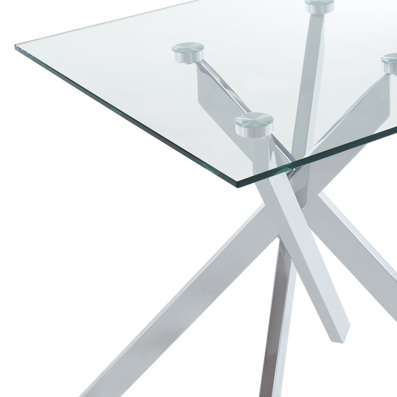 Square End Table With Glass Top, Silver