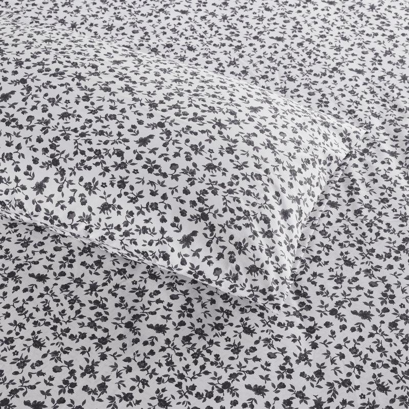 Queen Black Floral Microfiber Wrinkle Proof Sheet Set