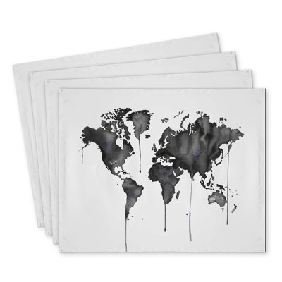 Watercolor World Map Polyester Placemats Set of 4 - Home Decor