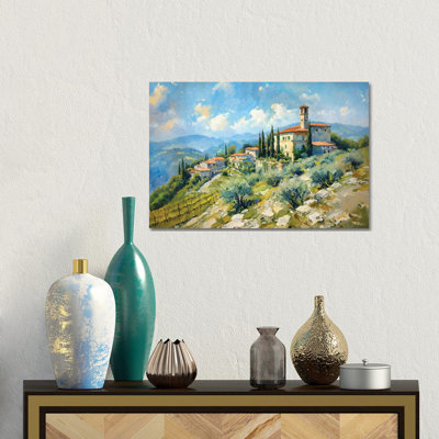 «Tuscan Village On A Hill», reproduction d'art murale encadrée