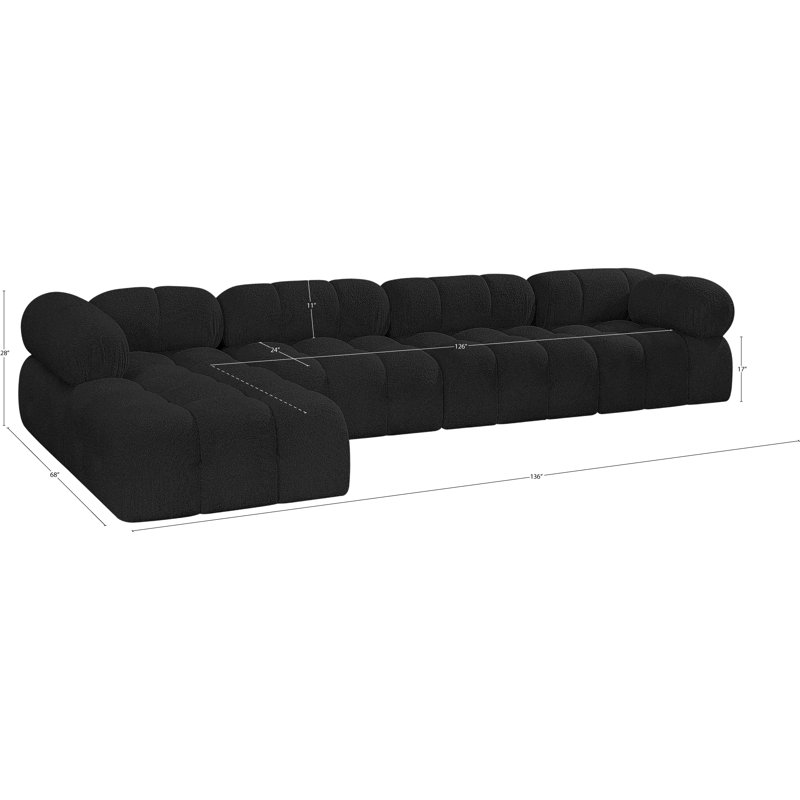 Ames Upholstered Sofa, Black Boucle Fabric, 2 Armless, 2 Corner, 1 Ottoman